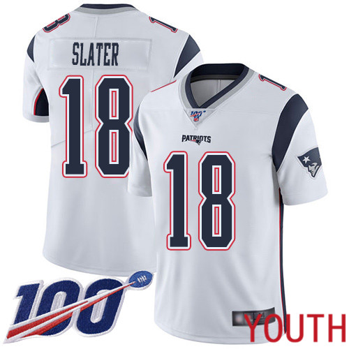 New England Patriots Football #18 100th Season Limited White Youth Matthew Slater Road NFL Jersey->youth nfl jersey->Youth Jersey